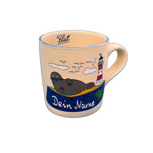 Laden Sie das Bild in den Galerie-Viewer, Kindertasse, Keramik, „Robbe“ klein (Espressogröße) mit Wunschnamen - Jeder Name ist möglich!