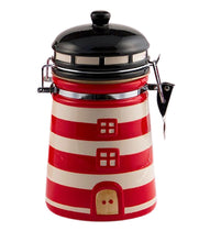 Laden Sie das Bild in den Galerie-Viewer, Keramik-Leuchtturm-Vorratsdose, Kaffeedose, Dose, „Rot/Weiß“, groß
