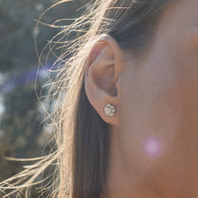 Laden Sie das Bild in den Galerie-Viewer, Ohrstecker Hundepfote von DUR Schmuck, mit Strandsand gefüllt, getragen am Ohr