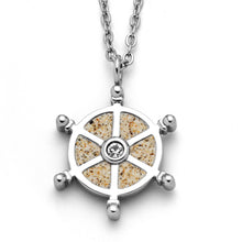 Laden Sie das Bild in den Galerie-Viewer, Kette Navora 25 mm aus Edelstahl mit echtem Strandsand®, Steuerrad-Anhänger und 2,8 mm Crystal von DUR (STN1003SA)