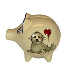 Laden Sie das Bild in den Galerie-Viewer, Sparschwein Robbe „Herzluftballon“ mit Wunschnamen - Jeder Name ist möglich!
