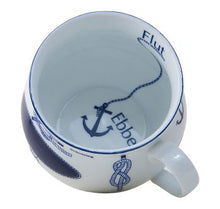 Laden Sie das Bild in den Galerie-Viewer, Porzellan - Namensbecher mit Wunschnamen, Kapitäns - Design mit Knoten, jeder Name ist möglich, bauchiger Gravurbecher
