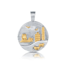 Laden Sie das Bild in den Galerie-Viewer, Inselsilber: Anhänger, Wendeanhänger "Kap Arkona und Seebrücke Sellin", 925er Silber, vergoldet - bicolor KA12WY