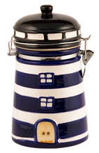 Laden Sie das Bild in den Galerie-Viewer, Keramik-Leuchtturm-Vorratsdose, Kaffeedose, Dose, „Blau/Weiß“, groß