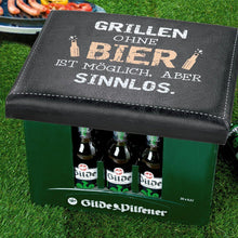 Laden Sie das Bild in den Galerie-Viewer, Bierkasten Sitzpolster, Sitzkissen, Abdeckung für Bierkiste, Auflage „Grillen ohne Bier ist möglich, aber sinnlos“