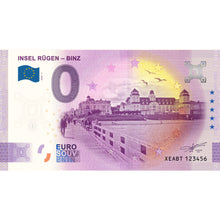 Laden Sie das Bild in den Galerie-Viewer, 0-Euro-Souvenirschein Insel Rügen – Binz 2026 mit silberfarbenem Hologramm, Kurhaus Binz, Seebrücke und historischer Bäderarchitektur.
