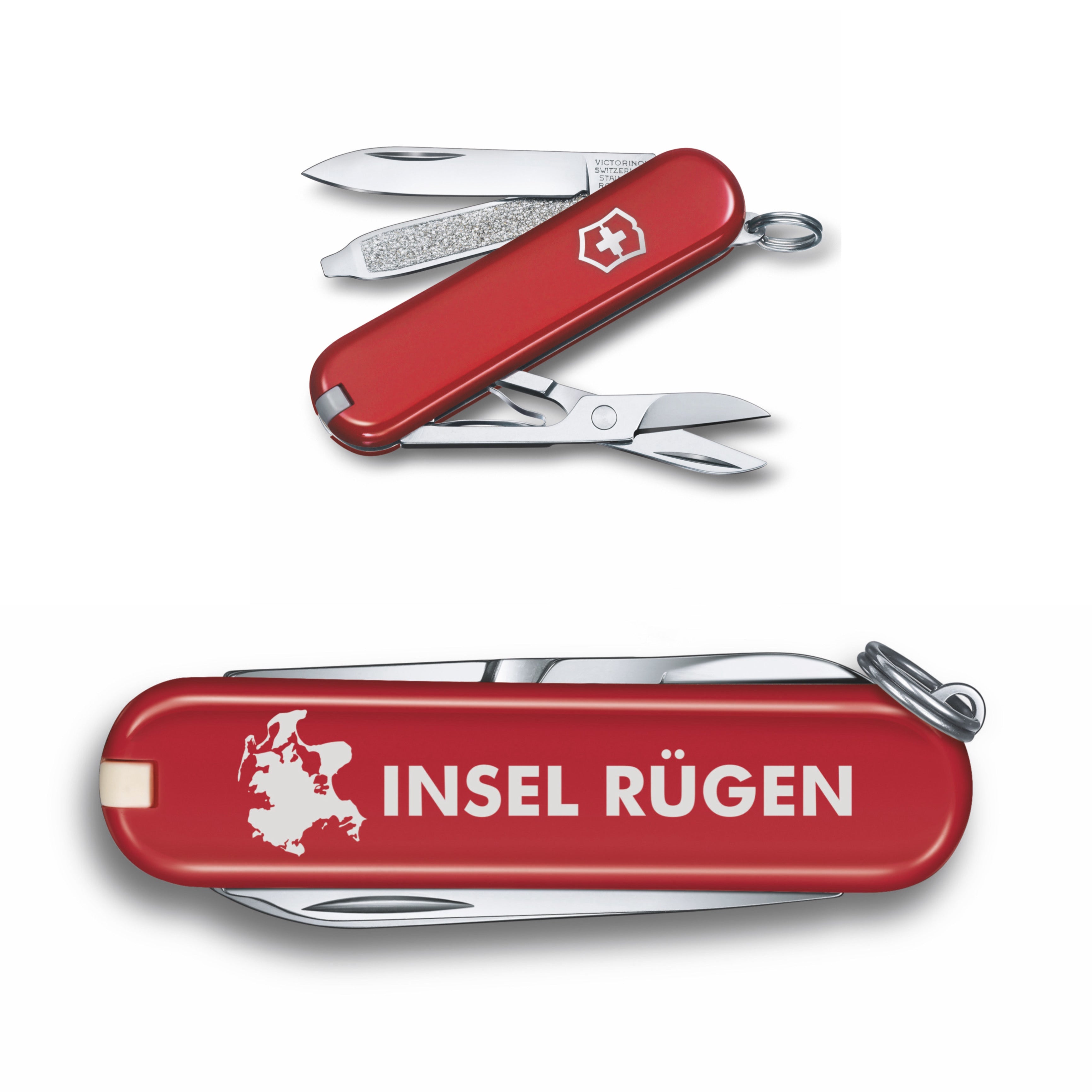 Victorinox: „Insel Rügen“, rot, Classic SD, 0.6223.R2 RÜG – Dit & Dat