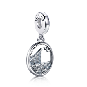 Charm „Glowe – Müther Schalenbau“ aus 925er Silber mit Gravur Glowe/Rügen – Inselsilber Schmuck, passend für Sammelarmband oder Kette