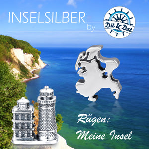 Inselsilber: Anhänger, Bead  “Insel Rügen“  Der Bead mit dem Insel - Umriss, 925er Sterlingsilber, KA18OX