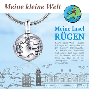 Inselsilber: Anhänger, kleiner Kugelanhänger "Meine Insel Rügen - Meine kleine Welt", 925er Silber, KA19OX
