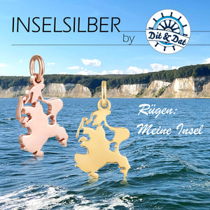 Inselsilber: Anhänger "Insel Rügen" - der Rügen-Umriss, 925er Silber, rosé vergoldet, poliert, KA33R