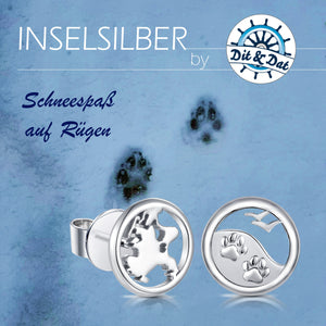 Inselsilber: Ohrring, Ohrstecker "Mein Hund und ich auf Rügen" 925er Silber, weiß rhodiniert, KA51