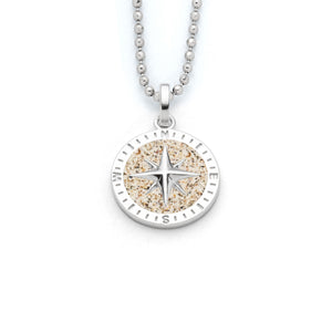 Runder Anhänger Kompassrose 2.0 mit Strandsandfüllung, aus rhodiniertem und poliertem 925er Sterling-Silber – maritimes Design von DUR Schmuck