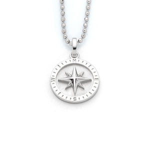 Anhänger „Kompassrose 2.0“ von DUR Schmuck, rund, 15 mm, aus rhodiniertem 925er Sterling-Silber, mit matter Innenfläche und poliertem Rand