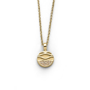 Vergoldete DUR Erbskette mit rundem Anhänger, im unteren Drittel mit echtem Strandsand gefüllt, polierte und mattierte Oberfläche, 45 cm lang, aus 925er Sterling-Silber