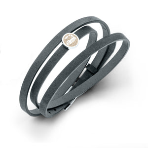 Lederarmband grau-blau mit Sandelement "rasender Roland"