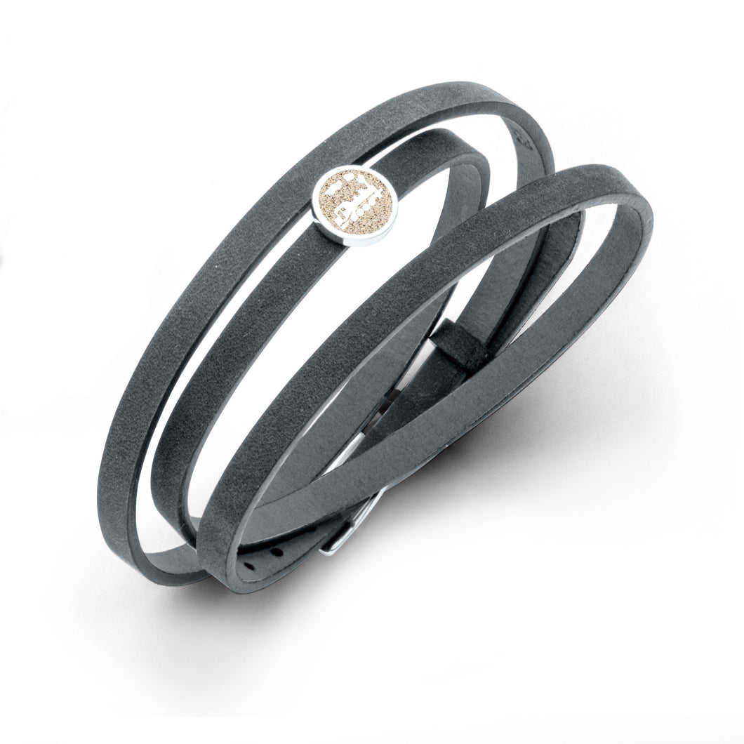 Lederarmband grau-blau mit Sandelement 
