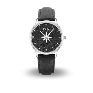 DUR Schmuck:Uhr 40er "Kompass 2.0" mit Lavasand, Lederband schwarz, DW020