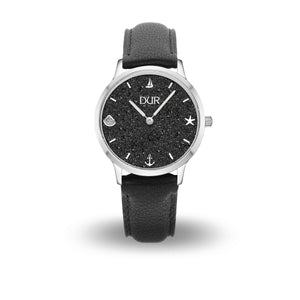 DUR Schmuck: Uhr 36er "Maritim" mit Lavasand, Lederband schwarz, DW024