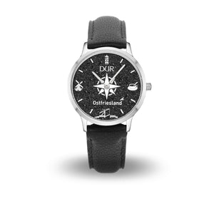 DUR Schmuck: Uhr 36er "Ostfriesland" mit Lavasand, Lederband schwarz, DW028
