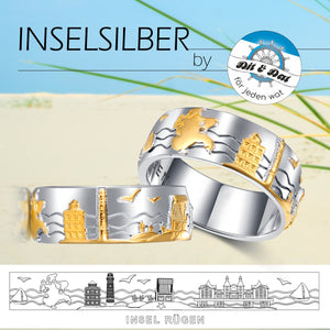 Inselsilber: Ring „Insel Rügen“ der Bicolor - Rügen - Ring, 925er Silber, silber und vergoldet KA