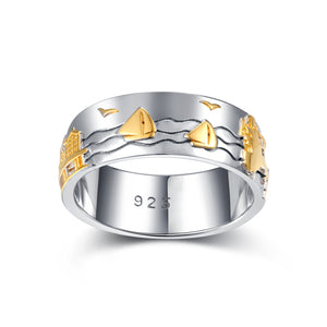 Inselsilber: Ring „Insel Rügen“ der Bicolor - Rügen - Ring, 925er Silber, silber und vergoldet KA10WY