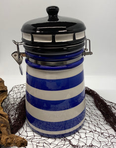 Keramik-Leuchtturm-Vorratsdose „Blau/Weiß“