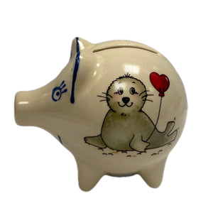 Sparschwein Robbe „Herzluftballon“ mit Wunschnamen - Jeder Name ist möglich!