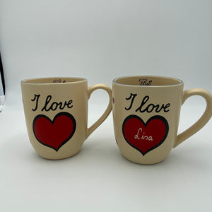 Große Tasse, Keramik, „I love …“ mit Wunschnamen - Jeder Name ist möglich!