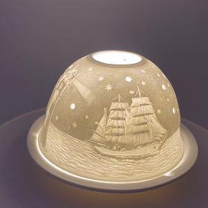 Porzellan Windlicht, „Segelschiffe in der Nacht"