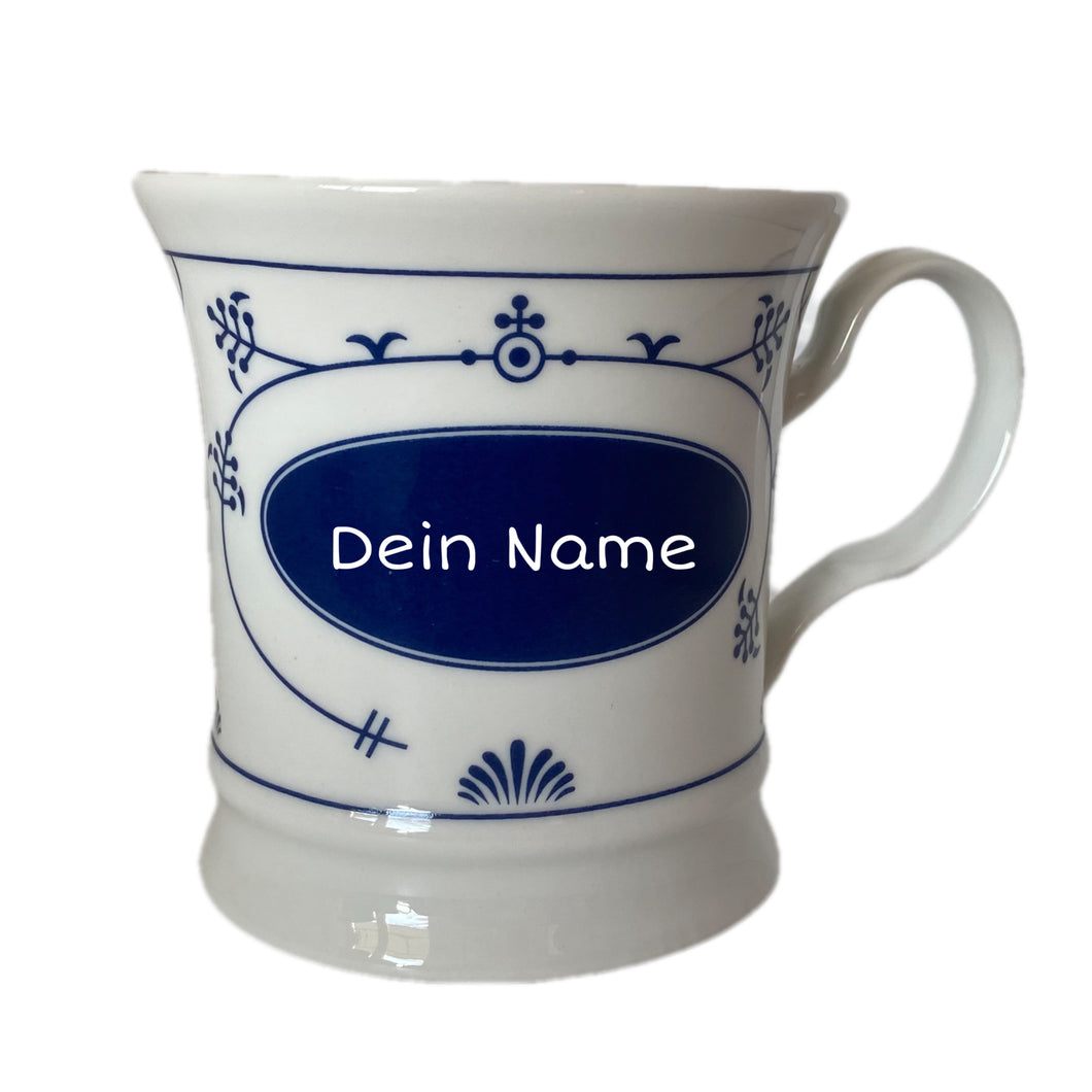 Porzellan - Namensbecher mit Wunschnamen, indisch blau - Design, jeder Name ist möglich, Gravurbecher