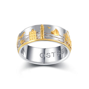 Inselsilber: Ring „Ostsee“ der Bicolor - Ostsee - Ring, 925er Silber, silber und vergoldet KA14WY