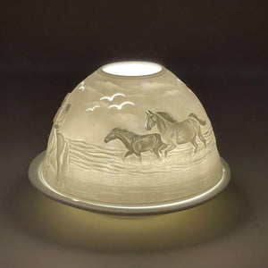 Porzellan Windlicht, Teelicht "Pferde am Strand"
