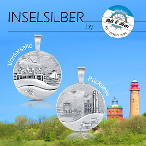 Inselsilber: Anhänger, Wendeanhänger "Kap Arkona und Seebrücke Sellin", 925er Silber, KA11OX