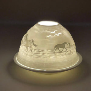 Porzellan Windlicht, Teelicht "Pferde am Strand"