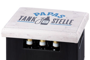 Bierkasten Sitzpolster, Sitzkissen, Biersitz, Abdeckung für Bierkiste, Auflage „Papas Tankstelle“