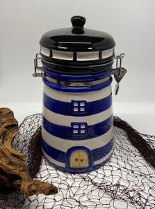Keramik-Leuchtturm-Vorratsdose, Kaffeedose, Dose, „Blau/Weiß“, groß
