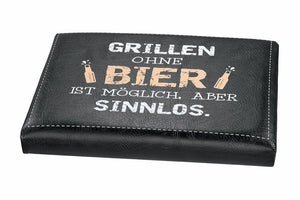 Bierkasten Sitzpolster, Sitzkissen, Biersitz, Abdeckung für Bierkiste, Auflage „Grillen ohne Bier ist möglich, aber sinnlos“