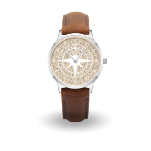 DUR Schmuck: Uhr 36er "Kompass" mit Strandsand, Lederband braun, DW001