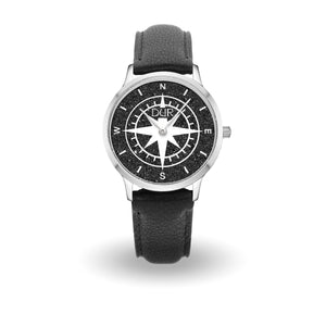 DUR Schmuck: Uhr 40er "Kompass" mit Lavasand, Lederband schwarz, DW013