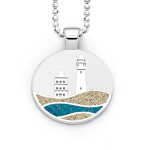 DUR Schmuck: Anhänger "Kap Arkona" der Rügen Leuchtturmanhänger mit Strandsand und blauem Steinsand P4157
