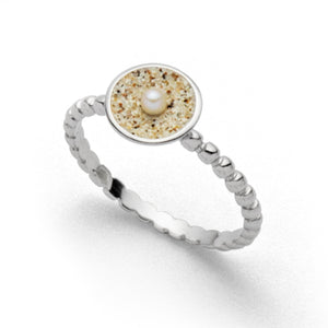 DUR Schmuck: Ring "Sandschale" Perle rhodiniert, mit Strandsand R4971