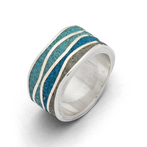 DUR Schmuck: Ring "Meeresblau" mit blauem und grauem Steinsand, R5106
