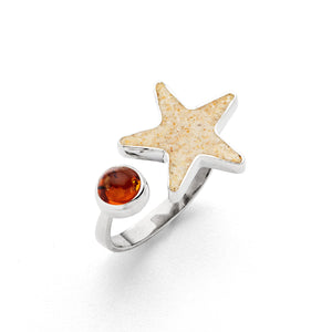 DUR Schmuck: Ring "Sandseestern/Bernstein" mit Strandsand und Bernstein, R5978